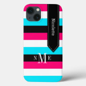 ipad mini hoesje | Stripes | Blauw, roze, zwart (Achterkant)