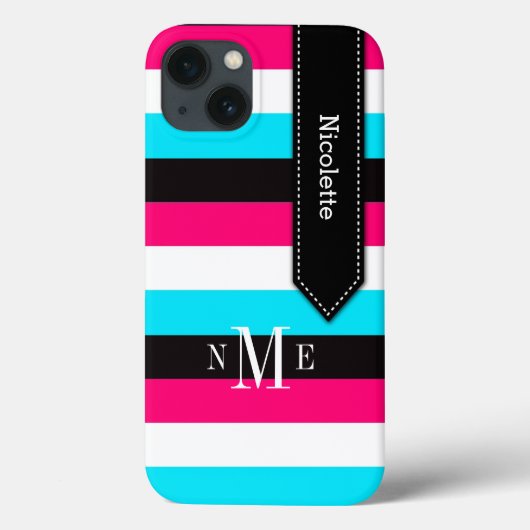 ipad mini hoesje | Stripes | Blauw, roze, zwart (Achterkant)