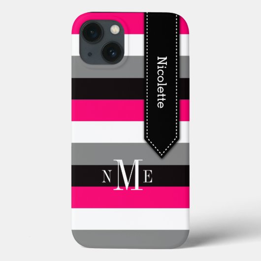 ipad mini hoesje | Stripes | Fuchsia Grey Black (Achterkant)