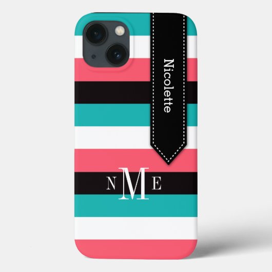 ipad mini hoesje | Stripes | Turquoise, Black, Cor (Achterkant)