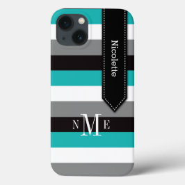 ipad mini hoesje | Stripes | Turquoise, Black, Gre