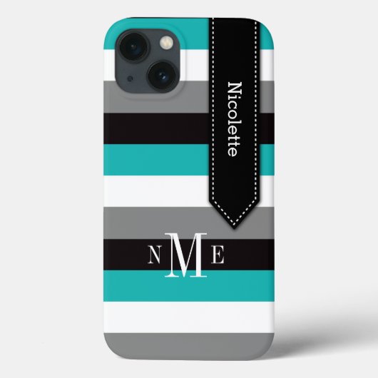 ipad mini hoesje | Stripes | Turquoise, Black, Gre (Achterkant)