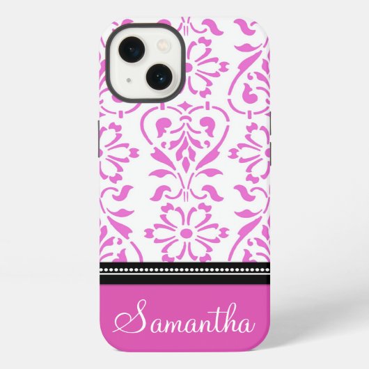 iPad Roze Damask - Aangepaste naam iPhone Hoesje (Achterkant)