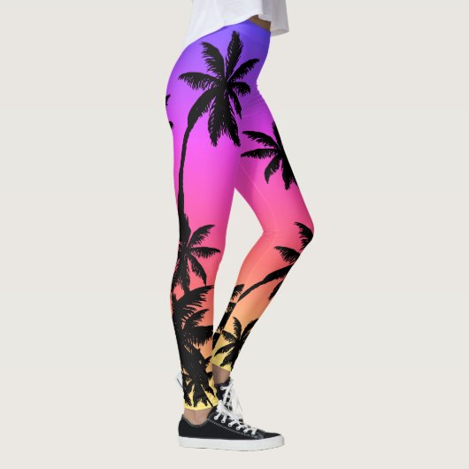Ipanema Sunset Gradient Ombre Paarse Pink Palms Leggings (Rechts)