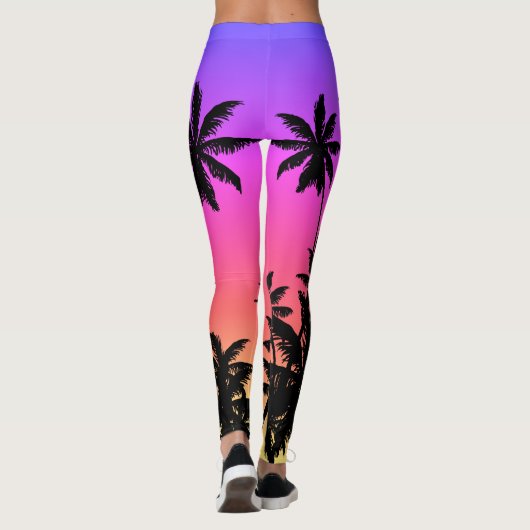 Ipanema Sunset Gradient Ombre Paarse Pink Palms Leggings (Achterkant)