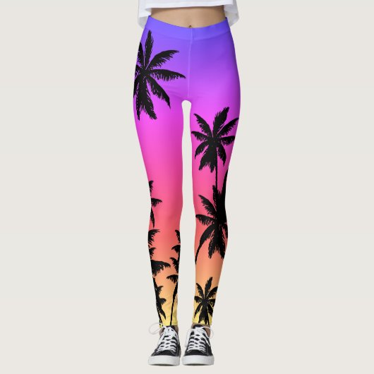 Ipanema Sunset Gradient Ombre Paarse Pink Palms Leggings (Voorkant)