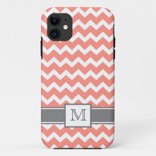 iPhone5 Aangepast monogram grijs koraal Chevron Case-Mate iPhone Case (Achterkant)