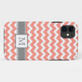 iPhone5 Aangepast monogram grijs koraal Chevron Case-Mate iPhone Case (Achterkant (horizontaal))