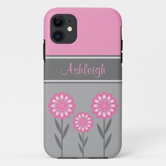 iPhone5 Girly Pink en Grey Flowers Stripes Case-Mate iPhone Case (Achterkant)