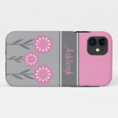 iPhone5 Girly Pink en Grey Flowers Stripes Case-Mate iPhone Case (Achterkant (horizontaal))