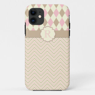 iPhone5 Tan Pink Ivory Diamonds Zigzag Monogram iPhone 11 Hoesje