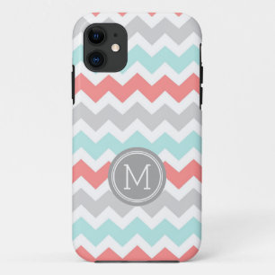 iPhone5s Coral Blauwgroen Chevron Monogram iPhone 11 Hoesje