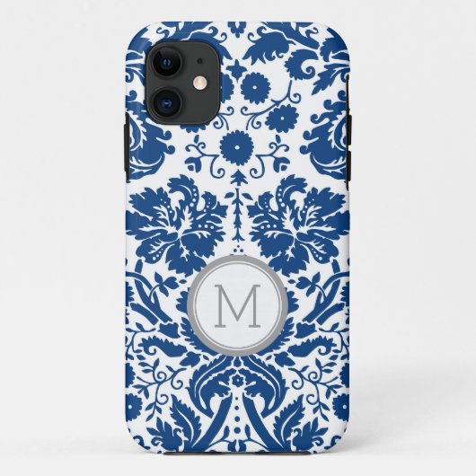 iPhone5s Marineblauw Damast Monogram Case-Mate iPhone Case (Achterkant)