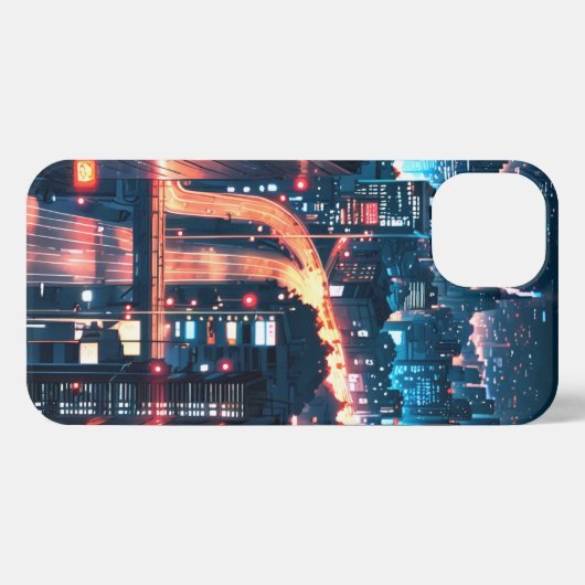 iPhone 11-15 anime hoesje: "Cityscape Sunset." iPhone Hoesje (Achterkant horizontaal)