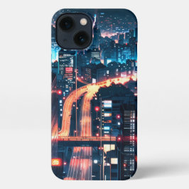 iPhone 11-15 anime hoesje: "Cityscape Sunset." iPhone 13 Hoesje
