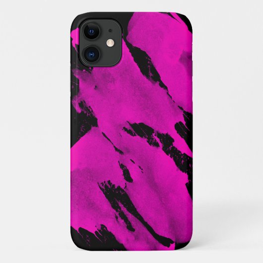 iPhone 11 Hoesje Borstelig Zwart & Roze (Achterkant)