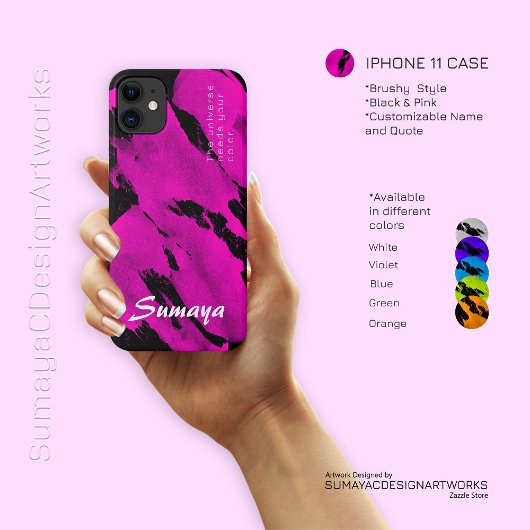 iPhone 11 Hoesje Brushy Zwart & Roze | 