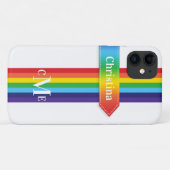 iPhone 11 Hoesje | Regenboogstrips met monogram (Achterkant (horizontaal))