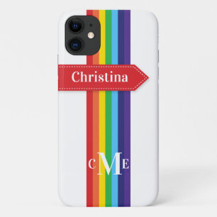 iPhone 11 Hoesje   Regenboogstrips met monogram