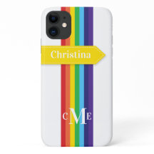 iPhone 11 Hoesje | Regenboogstrips met monogram