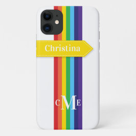 iPhone 11 Hoesje | Regenboogstrips met monogram