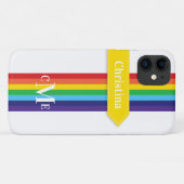 iPhone 11 Hoesje | Regenboogstrips met monogram (Achterkant (horizontaal))