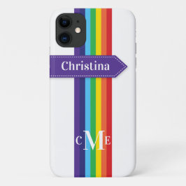 iPhone 11 Hoesje | Regenboogstrips met monogram