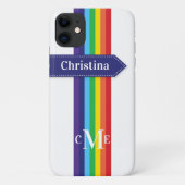 iPhone 11 Hoesje | Regenboogstrips met monogram (Achterkant)