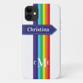 iPhone 11 Hoesje | Regenboogstrips met monogram