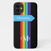 iPhone 11 Hoesje | Regenboogstrips met monogram (Achterkant)