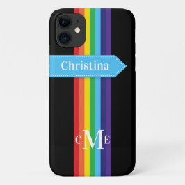 iPhone 11 Hoesje | Regenboogstrips met monogram