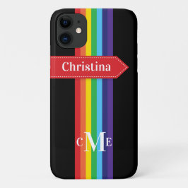 iPhone 11 Hoesje | Regenboogstrips met monogram