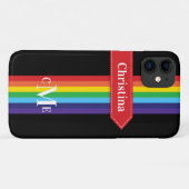 iPhone 11 Hoesje | Regenboogstrips met monogram (Achterkant (horizontaal))