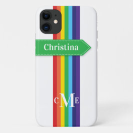 iPhone 11 Hoesje | Regenboogstrips met monogram