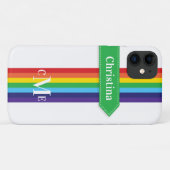 iPhone 11 Hoesje | Regenboogstrips met monogram (Achterkant (horizontaal))