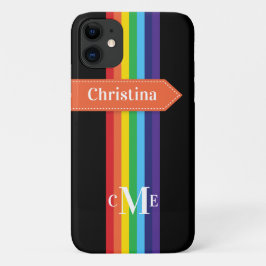 iPhone 11 Hoesje | Regenboogstrips met monogram