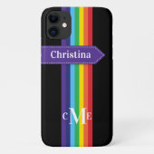 iPhone 11 Hoesje | Regenboogstrips met monogram (Achterkant)