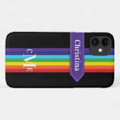 iPhone 11 Hoesje | Regenboogstrips met monogram (Achterkant (horizontaal))