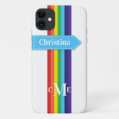 iPhone 11 Hoesje | Regenboogstrips met monogram (Achterkant)