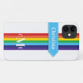 iPhone 11 Hoesje | Regenboogstrips met monogram (Achterkant (horizontaal))