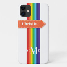 iPhone 11 Hoesje | Regenboogstrips met monogram