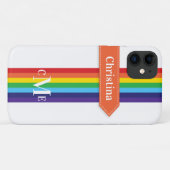 iPhone 11 Hoesje | Regenboogstrips met monogram (Achterkant (horizontaal))