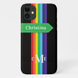 iPhone 11 Hoesje | Regenboogstrips met monogram