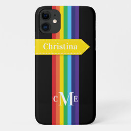 iPhone 11 Hoesje | Regenboogstrips met monogram