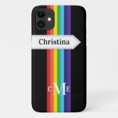 iPhone 11 Hoesje | Regenboogstrips met monogram (Achterkant)