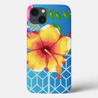 iPhone 13 Hoesje, Blauwe Achtergrond Gouden Bloem. Case-Mate iPhone Case