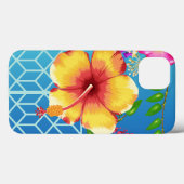iPhone 13 Hoesje, Blauwe Achtergrond Gouden Bloem. Case-Mate iPhone Case (Achterkant (horizontaal))