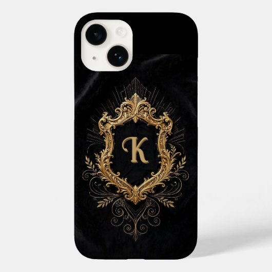 iPhone 14 Hoesje • Monogram Elegant Gouden Frame (Achterkant)
