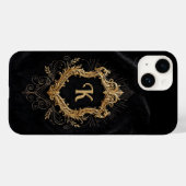 iPhone 14 Hoesje • Monogram Elegant Gouden Frame (Achterkant (horizontaal))