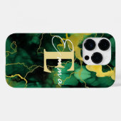 iPhone 14 Pro hoesje Groene & Gouden Alcoholinkt (Achterkant (horizontaal))